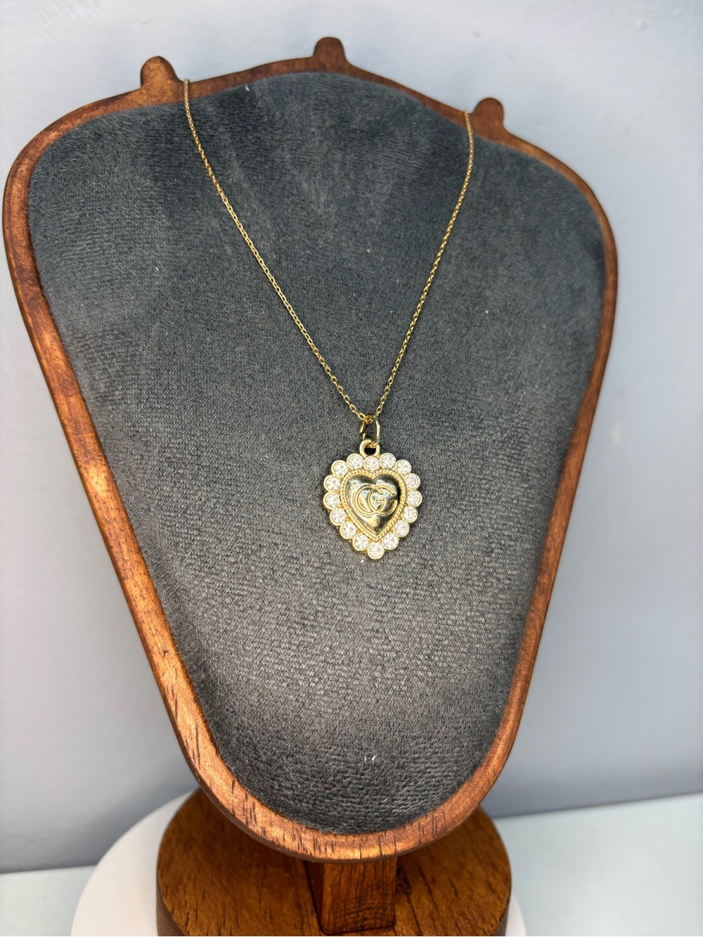 Gucci Gold & Crystal GG Heart Pendant Necklace